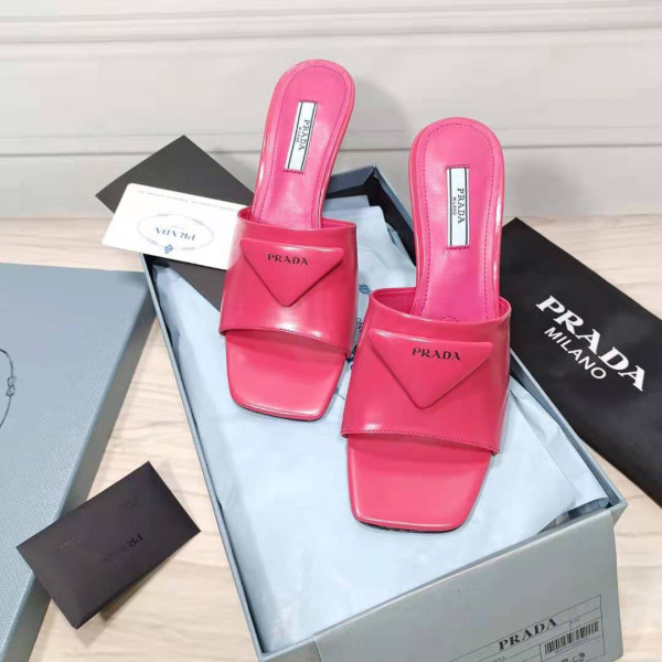 Pra*a brushed leather mid-heeled slides