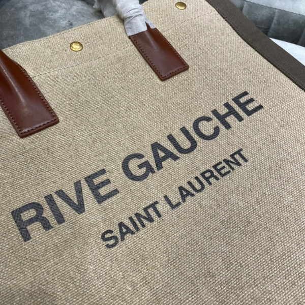 YSL RIVE GAUCHE N/S SHOPPING BAG IN LINEN AND COTTON
