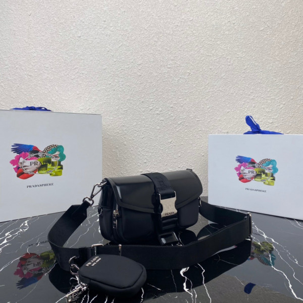 Pra*a pocket nylon and brushed leather bag