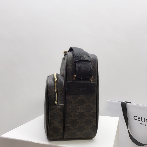 Ce**e large pocket messenger bag in triomphe canvas and calfskin