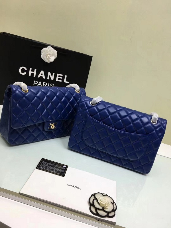 CL 1112 Blue Large Size 30cm Lambskin Leather Flap Bag With Gold/Silver Hardware