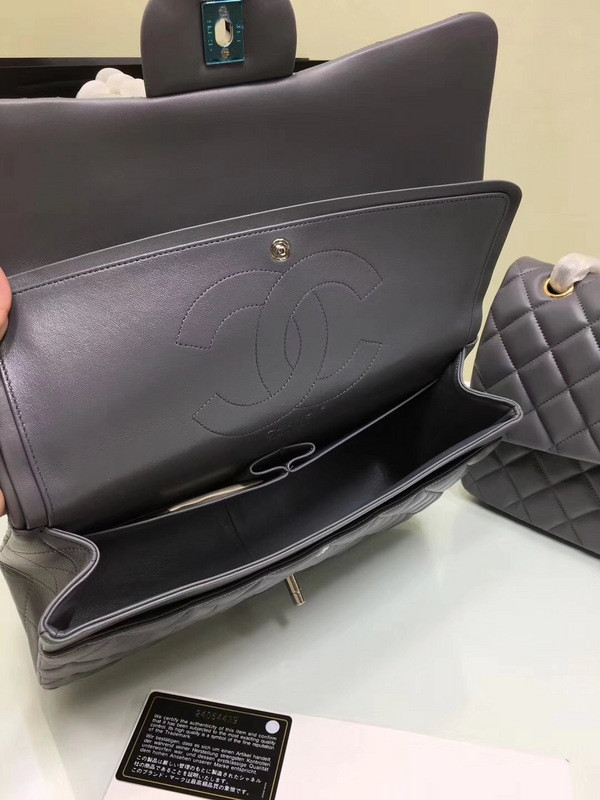 CL 1112 Grey Large Size 30cm Lambskin Leather Flap Bag With Gold/Silver Hardware