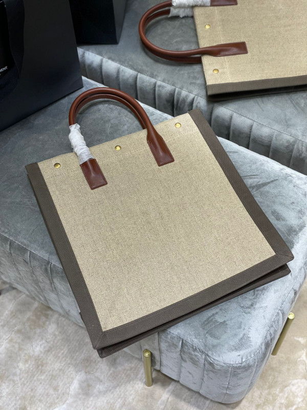 YSL RIVE GAUCHE N/S SHOPPING BAG IN LINEN AND COTTON