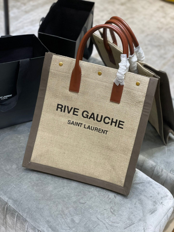 YSL RIVE GAUCHE N/S SHOPPING BAG IN LINEN AND COTTON