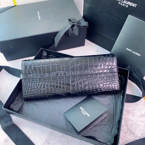 YSL MANHATTAN CLUTCH IN CROCODILE-EMBOSSED LEATHER