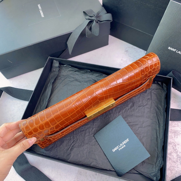 YSL MANHATTAN CLUTCH IN CROCODILE-EMBOSSED LEATHER