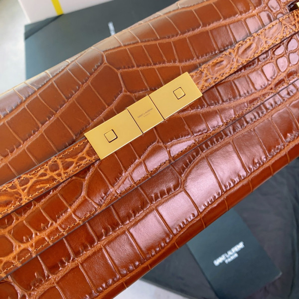 YSL MANHATTAN CLUTCH IN CROCODILE-EMBOSSED LEATHER