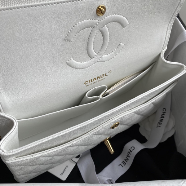 CL A01112 White Large 25.5 Calfskin Leather Flap Bag
